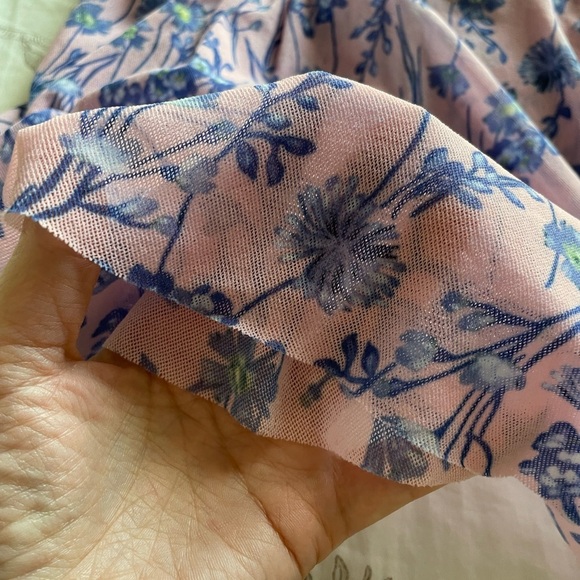 Y2K Double Mesh Sheer Pink Floral Printed Babydoll Top Medium Fairycore Feminine - Picture 2 of 7